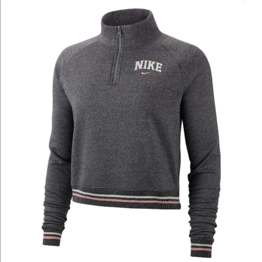 Nike Charcoal Gray Quarter-Zip Sweatshirt with Pink Accent